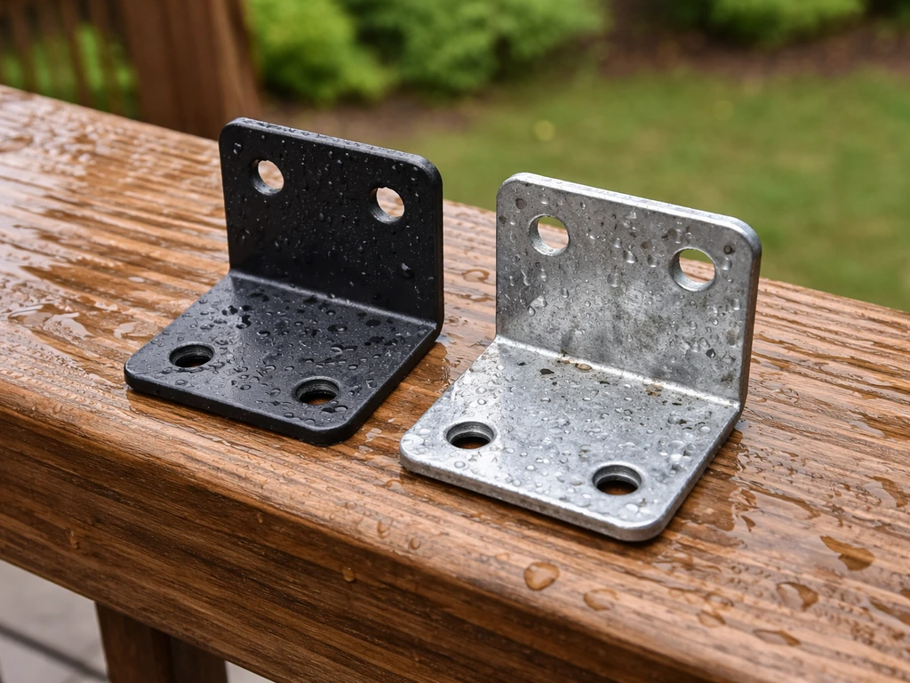 Powder-coated steel versus bare metal hardware outdoors, showing better weather resistance