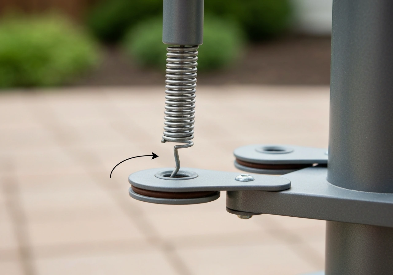 Close-up of a spring-loaded weight-activated feeder port mechanism closing under downward pressure.